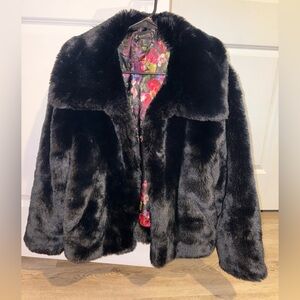 NANETTE LEPORE Soft Black Faux Fur Jacket Sz L
